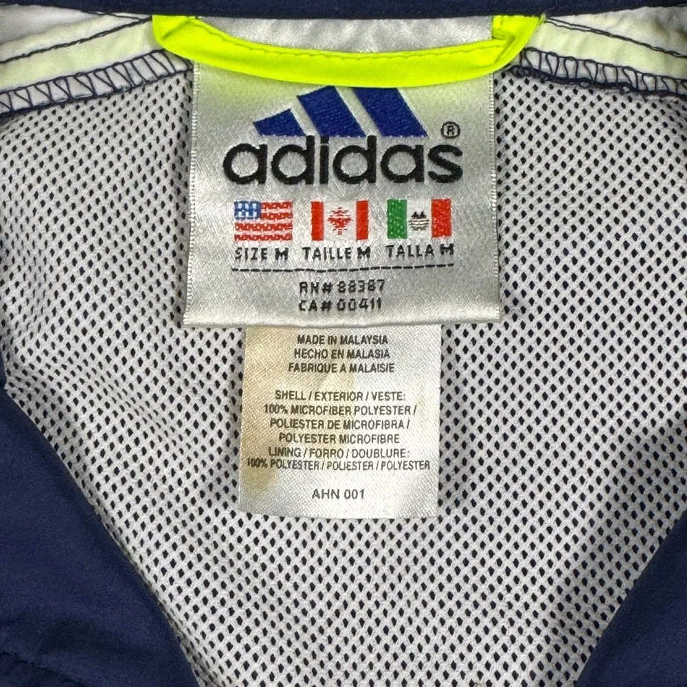 Adidas Windbreaker Mens‎ M Navy Blue Neon Yellow Vintage Track Jacket Full Zip